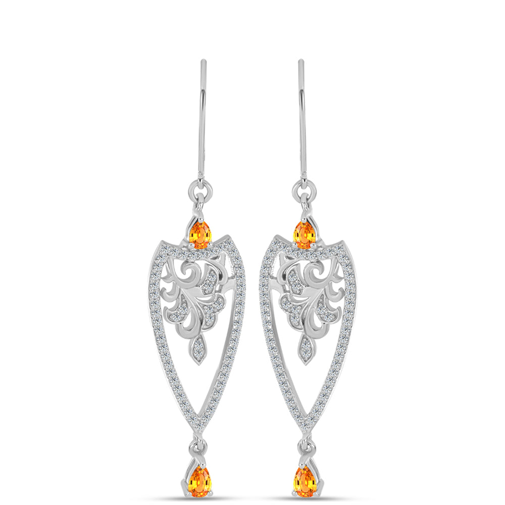 Stříbrné Náušnice s Padparadscha Safírem a Bílým Topazem 1 