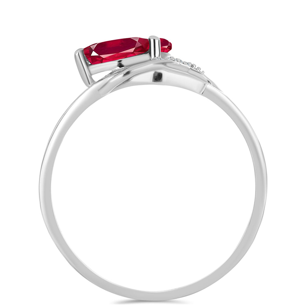 Stříbro 925/1000 - Prsten s Madagaskarským Rubínem a Bílým Topazem - Karátové číslo: 0.77. přibližná hmotnost: 1.78 gramů