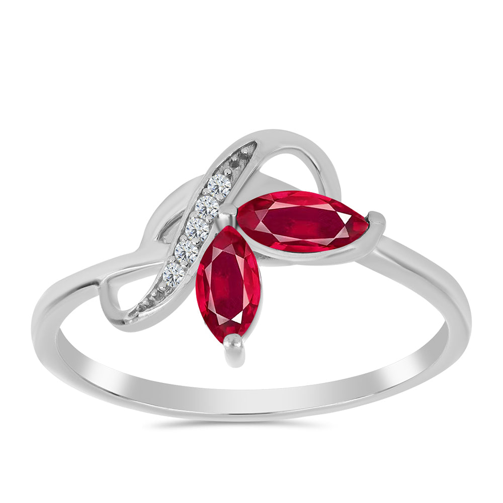 Stříbro 925/1000 - Prsten s Madagaskarským Rubínem a Bílým Topazem - Karátové číslo: 0.77. přibližná hmotnost: 1.78 gramů