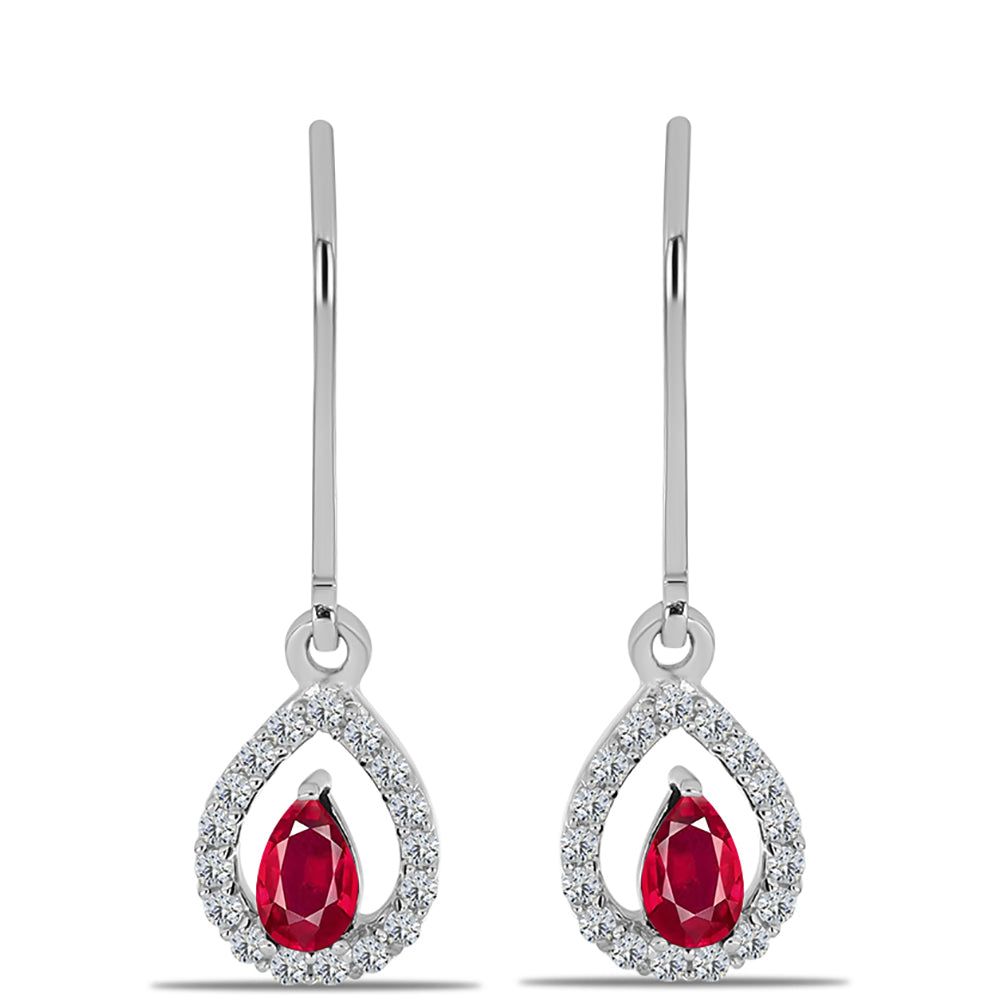 Stříbro 925/1000 - Náušnice s Madagaskarským Rubínem a Bílým Topazem - Karátové číslo: 0.9. přibližná hmotnost: 1.87 gramů