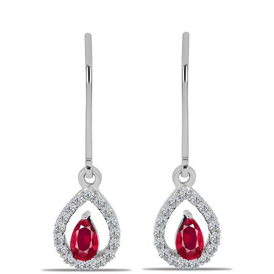 Stříbro 925/1000 - Náušnice s Madagaskarským Rubínem a Bílým Topazem - Karátové číslo: 0.9. přibližná hmotnost: 1.87 gramů