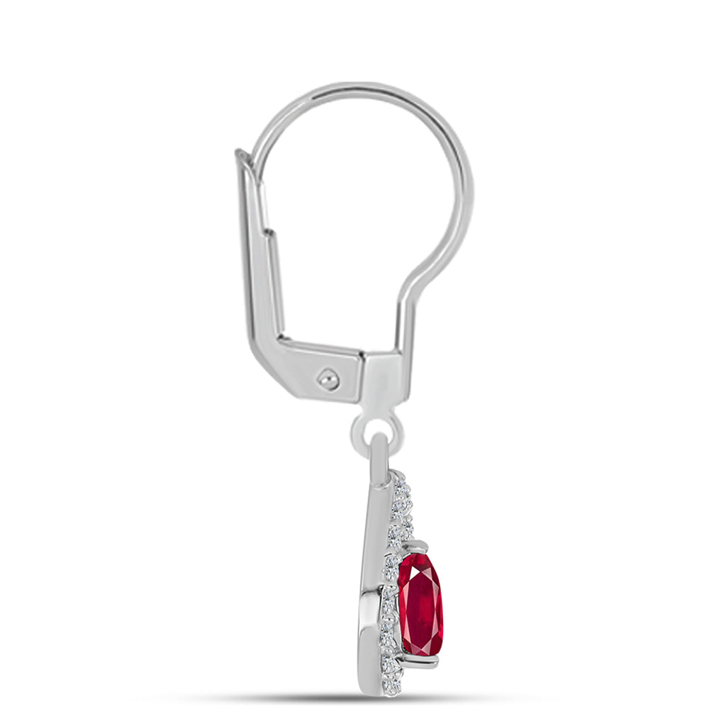 Stříbro 925/1000 - Náušnice s Madagaskarským Rubínem a Bílým Topazem - Karátové číslo: 0.9. přibližná hmotnost: 1.87 gramů 2 