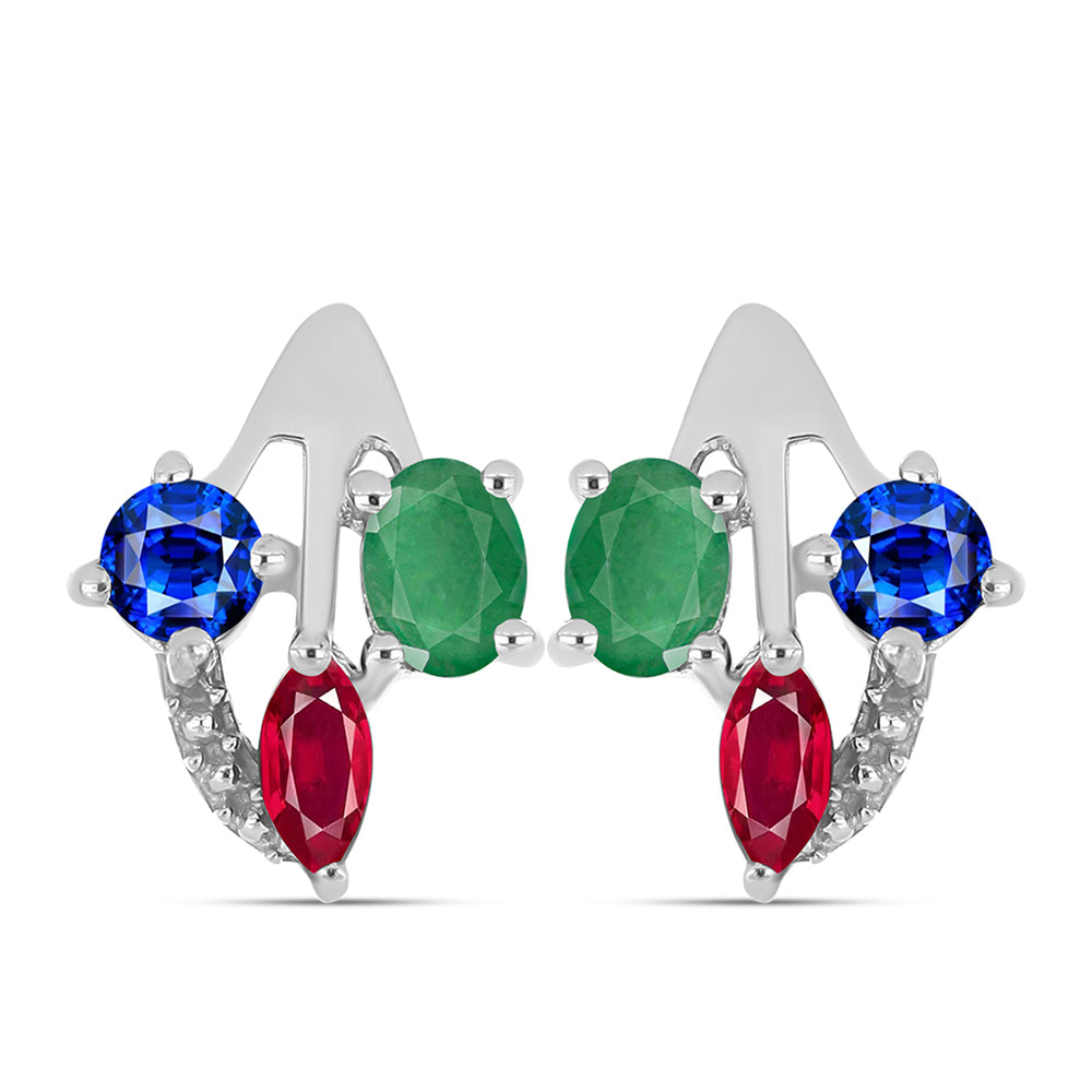 Stříbro 925/1000 - Sada s Madagaskarským Rubínem a Brazilským Smaragdem - Karátové číslo: 1.41. přibližná hmotnost: 3.98 gramů ( Náušnice+Prsten )