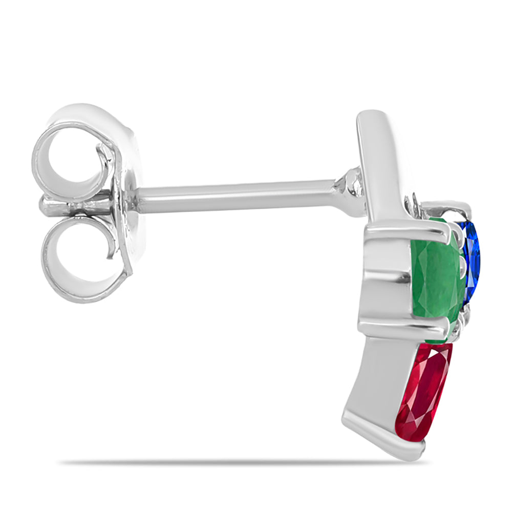 Stříbro 925/1000 - Sada s Madagaskarským Rubínem a Brazilským Smaragdem - Karátové číslo: 1.41. přibližná hmotnost: 3.98 gramů ( Náušnice+Prsten )