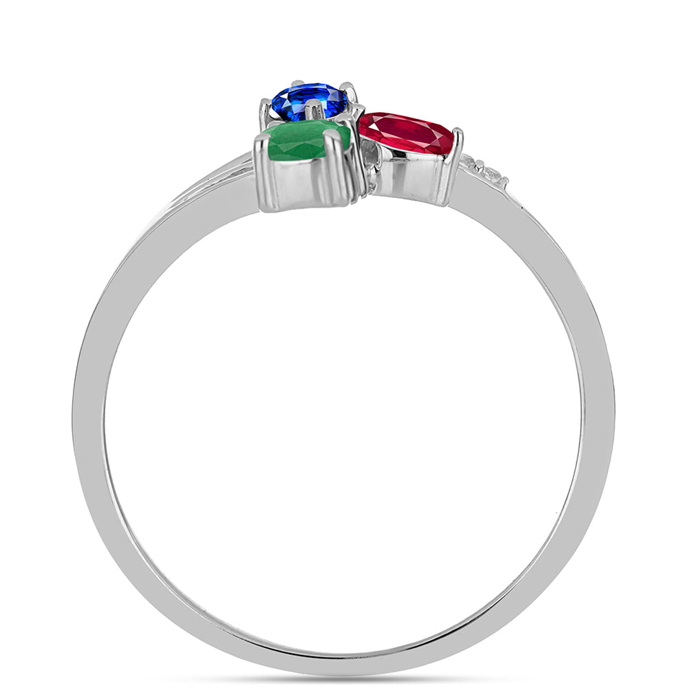 Stříbro 925/1000 - Sada s Madagaskarským Rubínem a Brazilským Smaragdem - Karátové číslo: 1.41. přibližná hmotnost: 3.98 gramů ( Náušnice+Prsten )