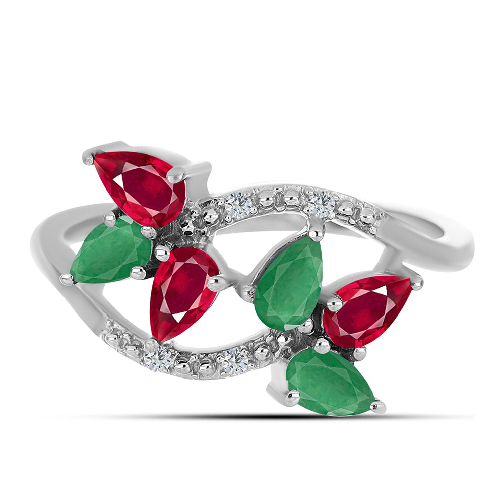 Stříbro 925/1000 - Prsten s Madagaskarským Rubínem a Brazilským Smaragdem - Karátové číslo: 1.65. přibližná hmotnost: 3.12 gramů 1 