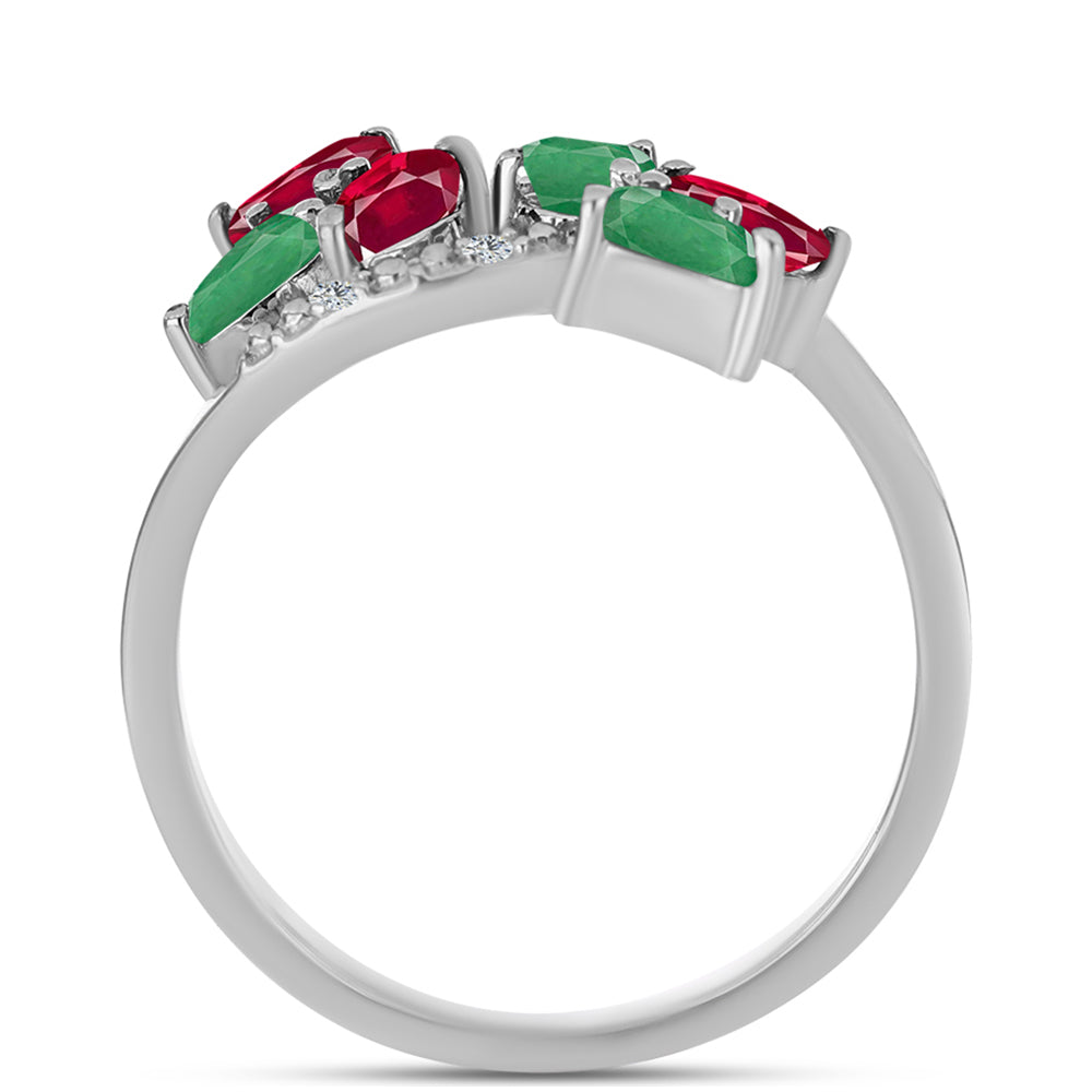 Stříbro 925/1000 - Prsten s Madagaskarským Rubínem a Brazilským Smaragdem - Karátové číslo: 1.65. přibližná hmotnost: 3.12 gramů 2 