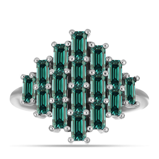 Stříbro 925/1000 Prsten s Zelenkavý mořsky modrý Moissanitem - Karátové číslo: 1.83. přibližná hmotnost: 4.29 gramů