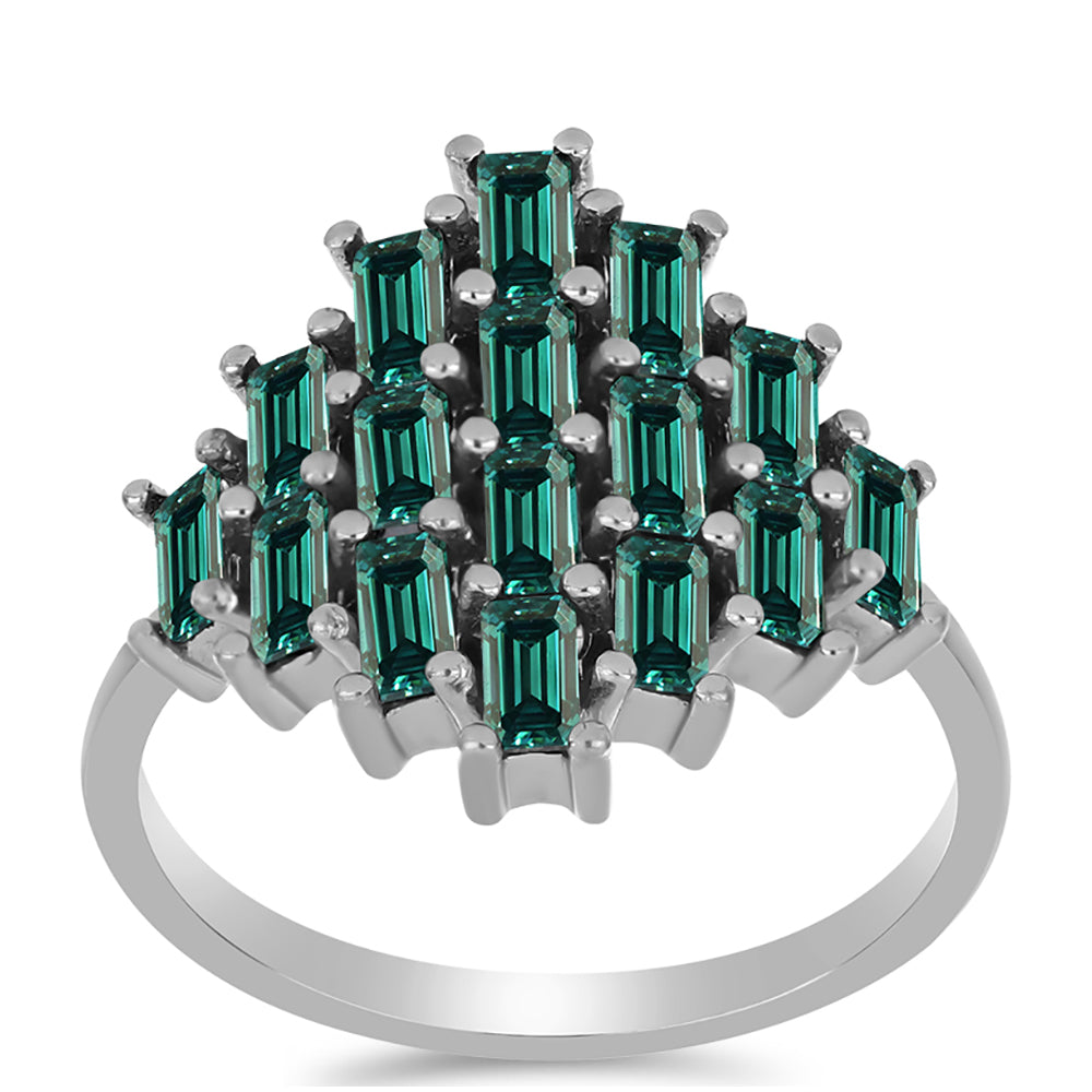 Stříbro 925/1000 Prsten s Zelenkavý mořsky modrý Moissanitem - Karátové číslo: 1.83. přibližná hmotnost: 4.29 gramů