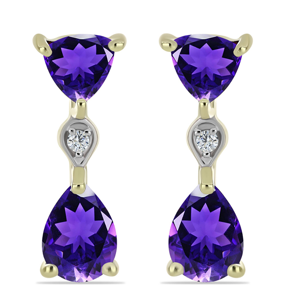 Pozlacené Stříbro 925/1000 - Náušnice s Marockým Ametystem a Bílým Topazem - Karátové číslo: 2.13. přibližná hmotnost: 3.43 gramů