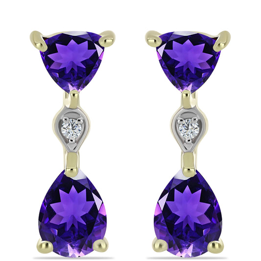 Pozlacené Stříbro 925/1000 - Náušnice s Marockým Ametystem a Bílým Topazem - Karátové číslo: 2.13. přibližná hmotnost: 3.43 gramů