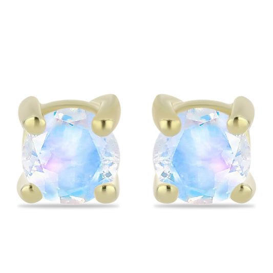 Pozlacené Stříbro 925/1000 - Náušnice s Duhovým Měsíčním Kamenem - Karátové číslo: 0.51. přibližná hmotnost: 0.9 gramů