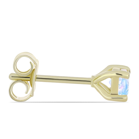 Pozlacené Stříbro 925/1000 - Náušnice s Duhovým Měsíčním Kamenem - Karátové číslo: 0.51. přibližná hmotnost: 0.9 gramů