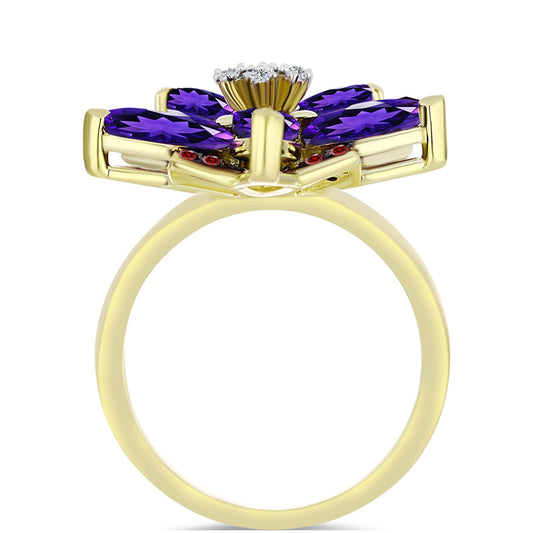 Pozlacené stříbro 925/1000 Prsten s Marockým Ametystem a Bartonským Granátem - Karátové číslo: 2.83. přibližná hmotnost: 5.5 gramů