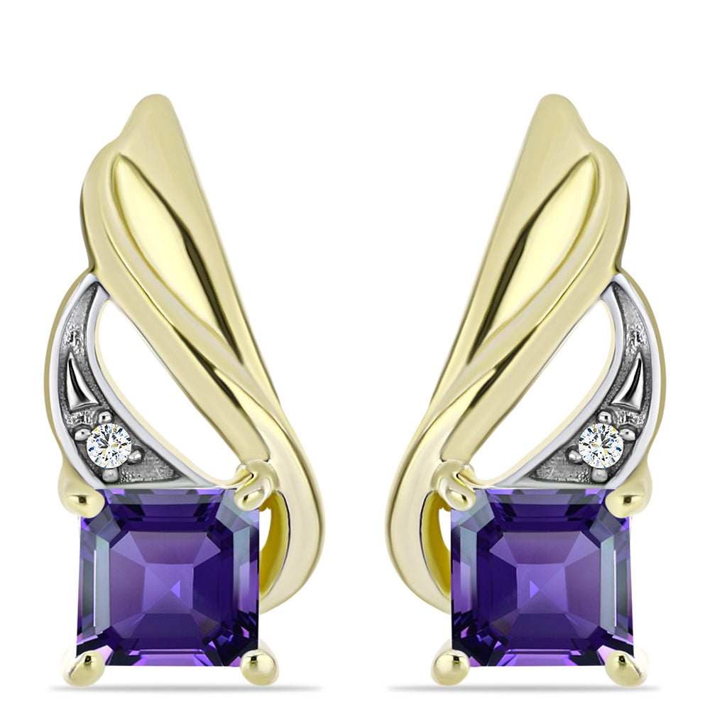 Pozlacené stříbro 925/1000 Náušnice s Marockým Ametystem a Bílým Topazem - Karátové číslo: 1.16. přibližná hmotnost: 4.16 gramů 1 