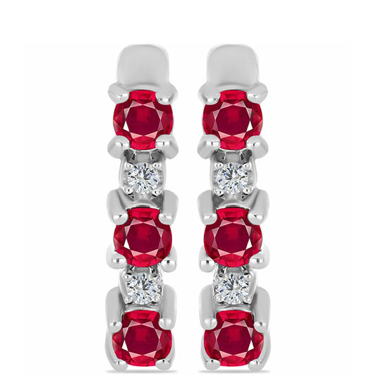 Stříbro 925/1000 - Náušnice s Madagaskarským Rubínem a Bílým Topazem - Karátové číslo: 1.01. přibližná hmotnost: 3.82 gramů