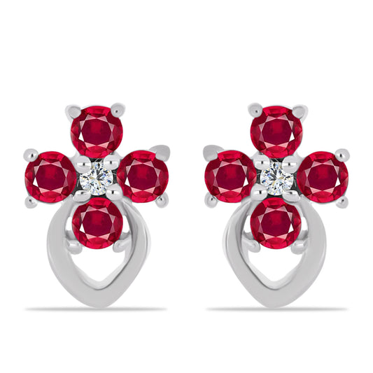 Stříbrné Náušnice s Madagaskarským Rubínem a Bílým Topazem