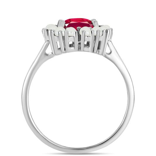 Stříbro 925/1000 - Prsten s Madagaskarským Rubínem a Bílou Sladkovodní Perlou - Karátové číslo: 3.34. přibližná hmotnost: 3.88 gramů