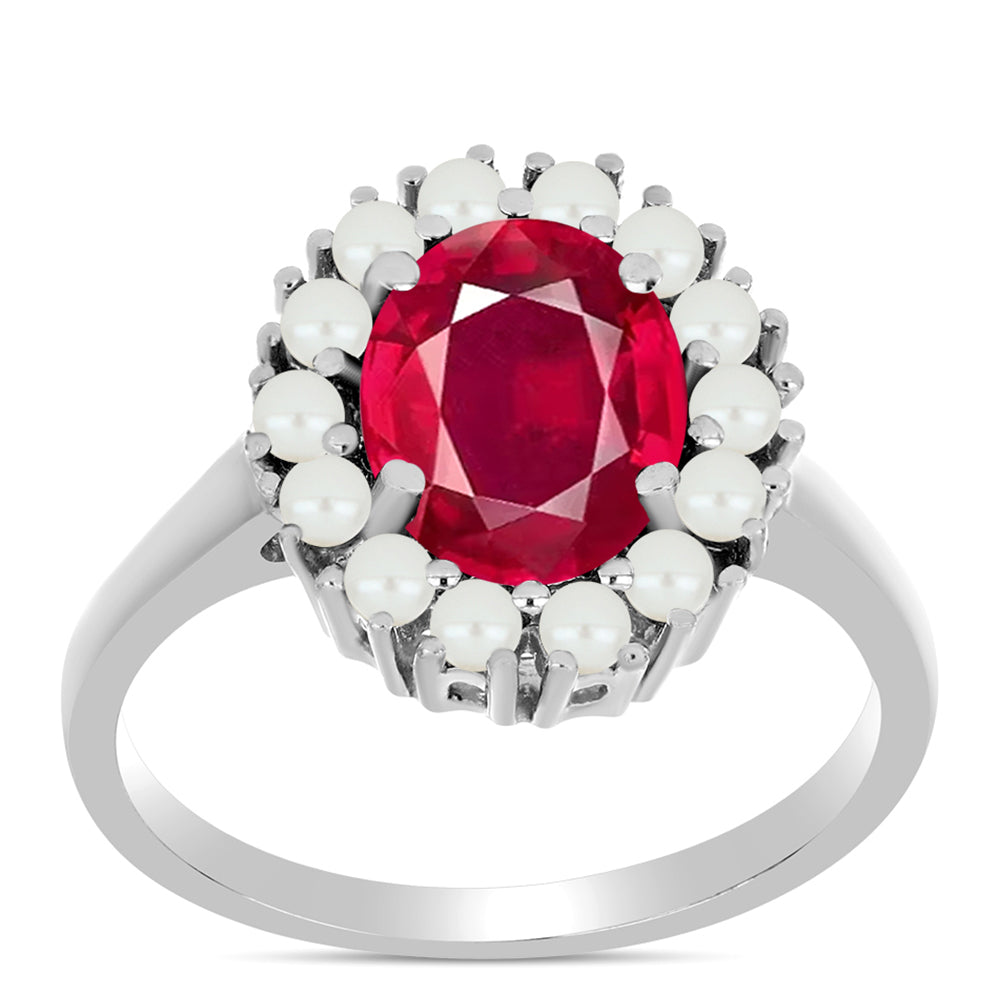 Stříbro 925/1000 - Prsten s Madagaskarským Rubínem a Bílou Sladkovodní Perlou - Karátové číslo: 3.34. přibližná hmotnost: 3.88 gramů 3 