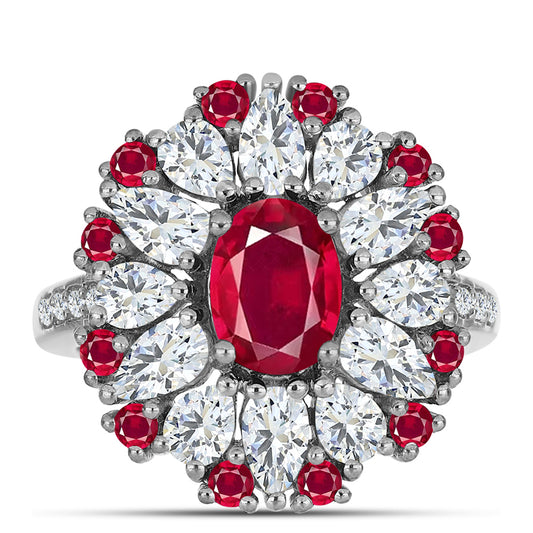 Stříbrný Prsten s Madagaskarským Rubínem a Bílým Topazem