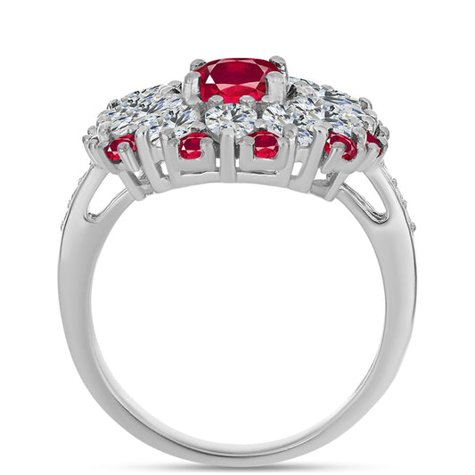 Stříbrný Prsten s Madagaskarským Rubínem a Bílým Topazem