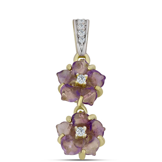 Pozlacené stříbro 925/1000 Přívěsek s Marockým Ametystem a Brazilským Ametystem - Karátové číslo: 1.18. přibližná hmotnost: 1.48 gramů