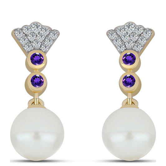 Pozlacené Stříbro 925/1000 - Přívěsek s Marockým Ametystem a Bílou Sladkovodní Perlou - Karátové číslo: 3.53. přibližná hmotnost: 1.42 gramů