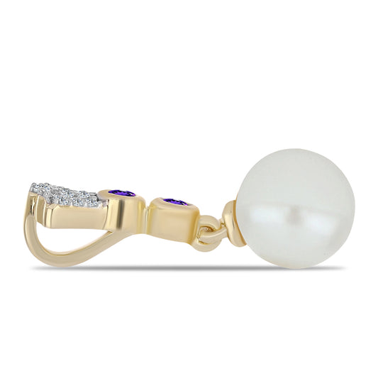 Pozlacené Stříbro 925/1000 - Přívěsek s Marockým Ametystem a Bílou Sladkovodní Perlou - Karátové číslo: 3.53. přibližná hmotnost: 1.42 gramů