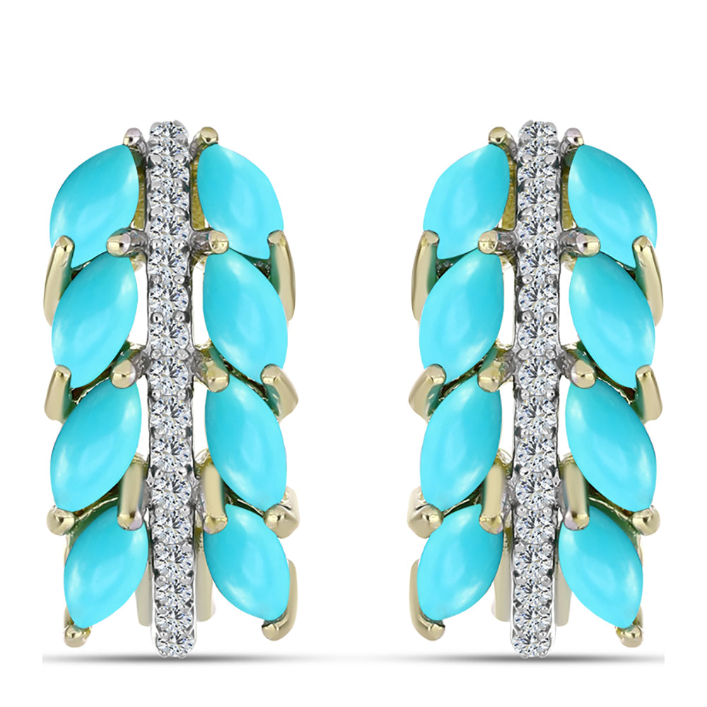 Pozlacené Stříbrné Náušnice s Tyrkysem Sleeping Beauty a Bílým Topazem 1 