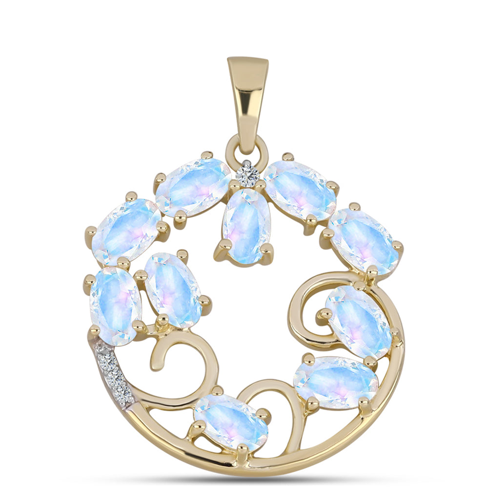 Pozlacený Stříbrný Přívěsek s Duhovým Měsíčním Kamenem a Bílým Topazem 1 
