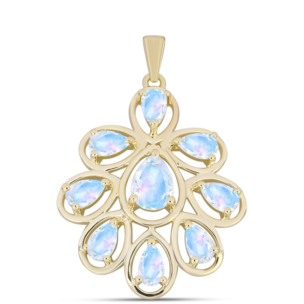 Pozlacené stříbro 925/1000 Přívěsek s Duhovým Měsíčním Kamenem - Karátové číslo: 2.43. přibližná hmotnost: 3.38 gramů 1 