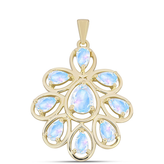 Pozlacené stříbro 925/1000 Přívěsek s Duhovým Měsíčním Kamenem - Karátové číslo: 2.43. přibližná hmotnost: 3.38 gramů