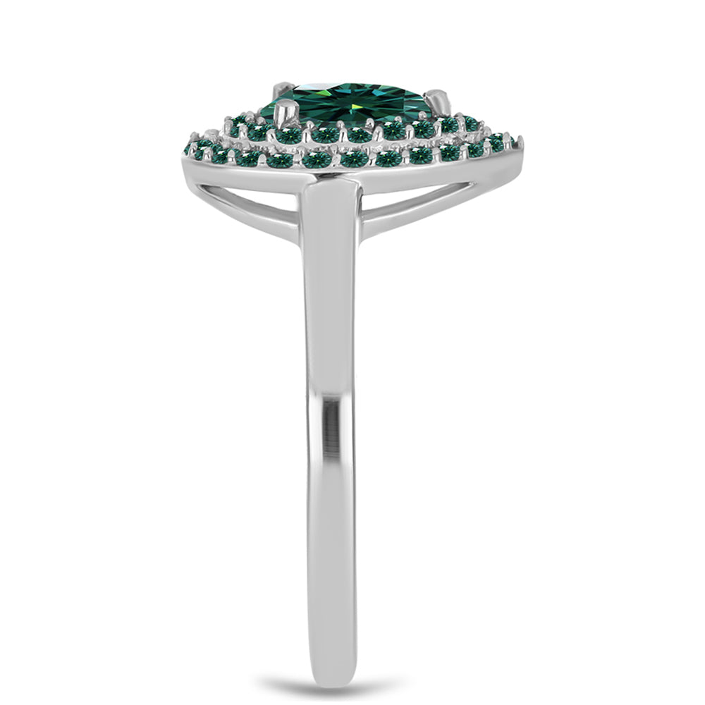 Stříbrný Prsten s Zelenkavý mořsky modrý Moissanitem 4 