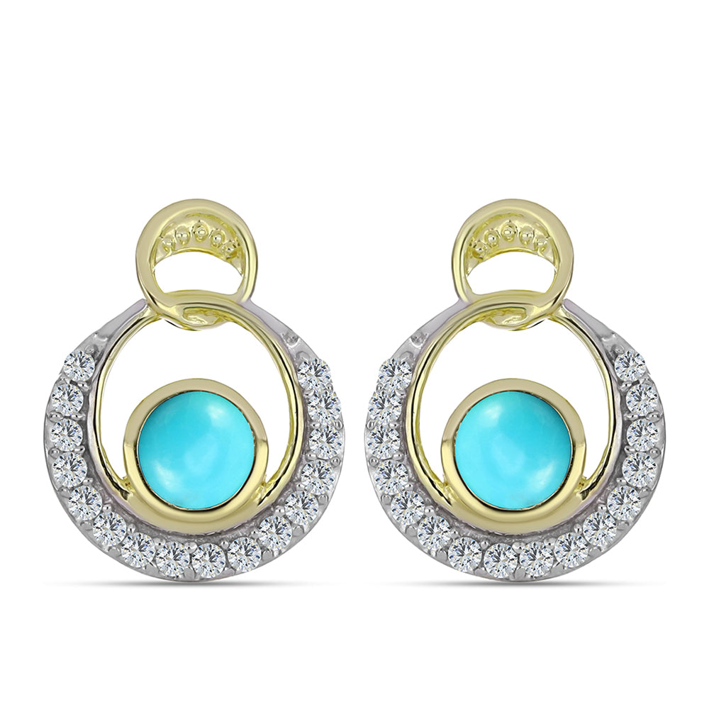 Pozlacené Stříbro 925/1000 - Náušnice s Tyrkysem Sleeping Beauty a Bílým Topazem - Karátové číslo: 0.93. přibližná hmotnost: 3.85 gramů