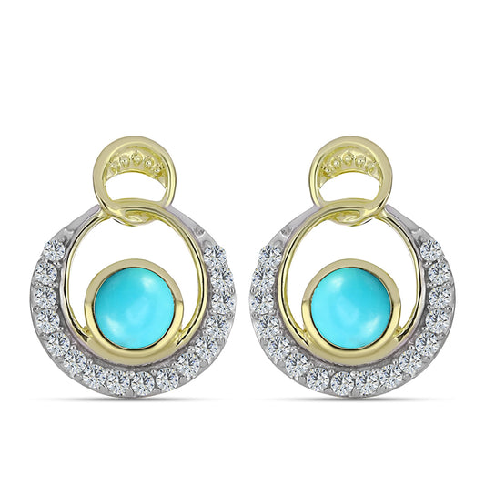 Pozlacené Stříbro 925/1000 - Náušnice s Tyrkysem Sleeping Beauty a Bílým Topazem - Karátové číslo: 0.93. přibližná hmotnost: 3.85 gramů