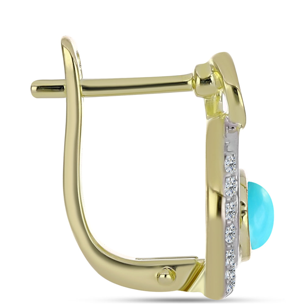 Pozlacené Stříbro 925/1000 - Náušnice s Tyrkysem Sleeping Beauty a Bílým Topazem - Karátové číslo: 0.93. přibližná hmotnost: 3.85 gramů 2 