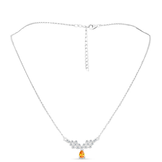 Stříbrný Náhrdelník s Padparadscha Safírem a Bílým Topazem