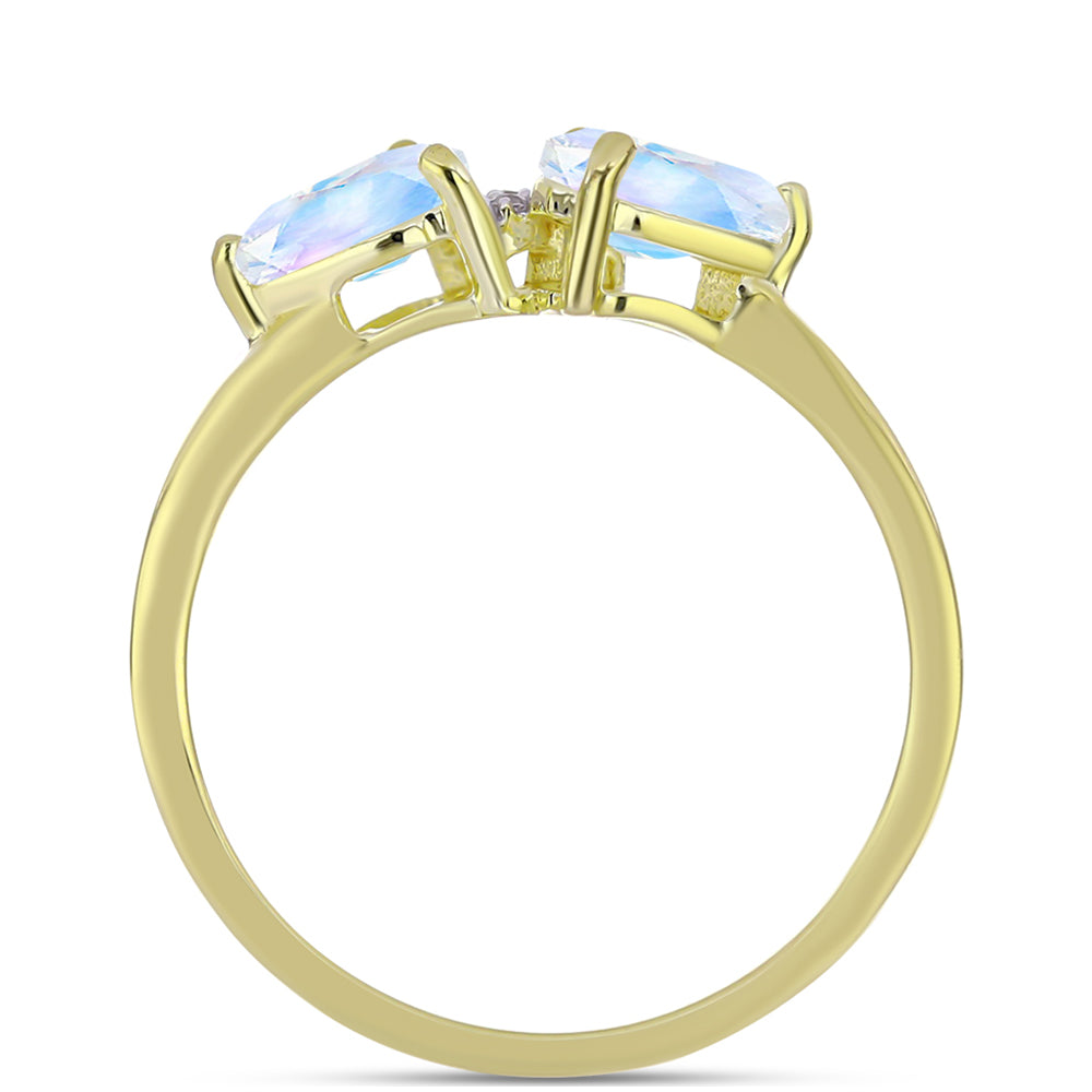 Pozlacené stříbro 925/1000 Prsten s Duhovým Měsíčním Kamenem a Bílým Topazem - Karátové číslo: 1.44. přibližná hmotnost: 2.53 gramů 2 