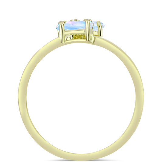 Pozlacené Stříbro 925/1000 - Prsten s Duhovým Měsíčním Kamenem - Karátové číslo: 1.08. přibližná hmotnost: 2.7 gramů