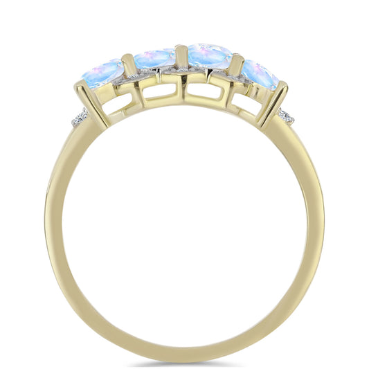 Pozlacené stříbro 925/1000 Prsten s Duhovým Měsíčním Kamenem a Bílým Topazem - Karátové číslo: 1.1. přibližná hmotnost: 2.57 gramů