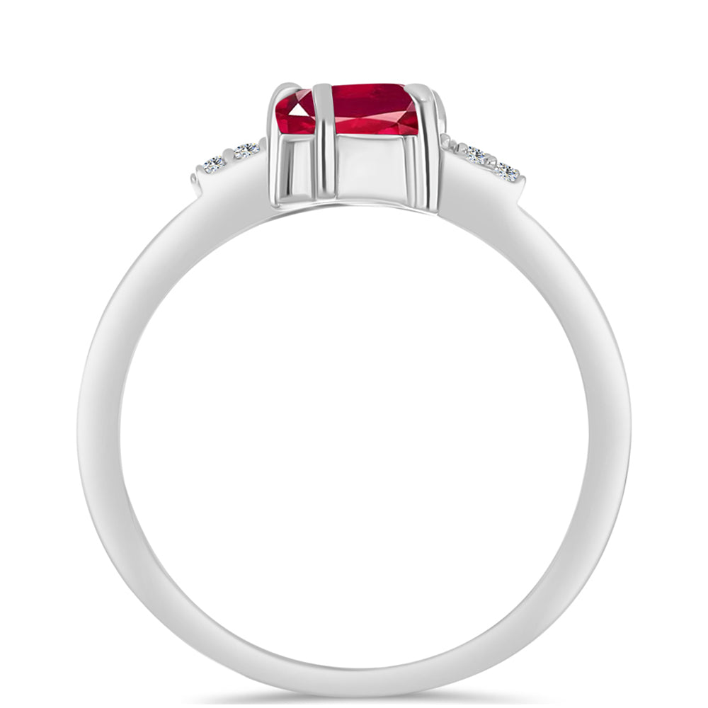 Stříbro 925/1000 - Prsten s Madagaskarským Rubínem a Bílým Topazem - Karátové číslo: 1.41. přibližná hmotnost: 2.8 gramů