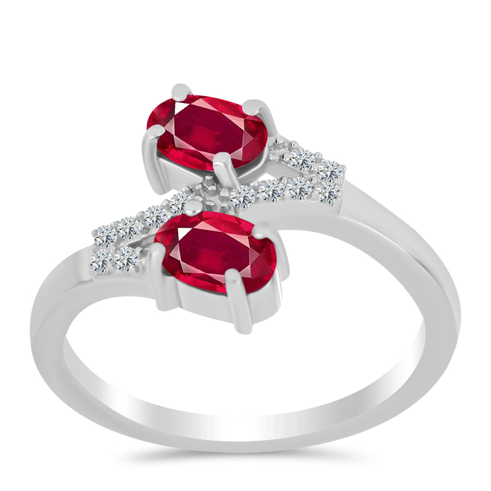 Stříbro 925/1000 - Prsten s Madagaskarským Rubínem a Bílým Topazem - Karátové číslo: 1.41. přibližná hmotnost: 2.8 gramů 3 