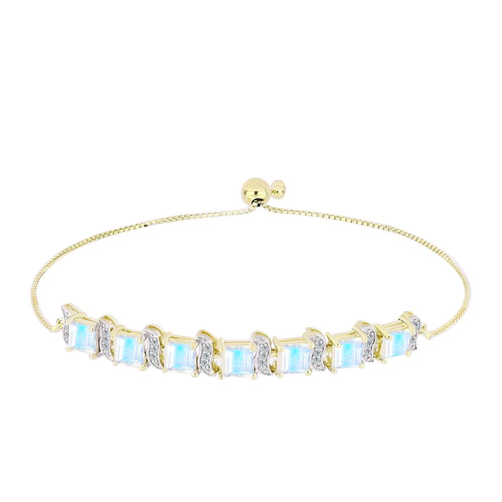 Pozlacený Stříbrný Náramek s Duhovým Měsíčním Kamenem a Bílým Topazem