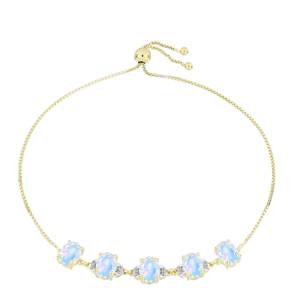 Pozlacený Stříbrný Náramek s Duhovým Měsíčním Kamenem a Bílým Topazem 1 