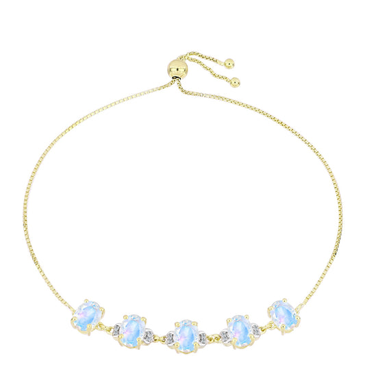 Pozlacený Stříbrný Náramek s Duhovým Měsíčním Kamenem a Bílým Topazem