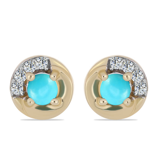 Pozlacené Stříbro 925/1000 - Náušnice s Tyrkysem Sleeping Beauty a Bílým Topazem - Karátové číslo: 0.31. přibližná hmotnost: 1.46 gramů