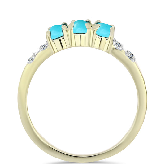 Pozlacené stříbro 925/1000 Prsten s Tyrkysem Sleeping Beauty a Bílým Topazem - Karátové číslo: 0.65. přibližná hmotnost: 2.66 gramů