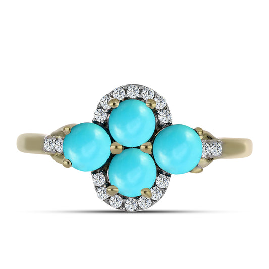 Pozlacené Stříbro 925/1000 - Prsten s Tyrkysem Sleeping Beauty a Bílým Topazem - Karátové číslo: 1.38. přibližná hmotnost: 2.62 gramů