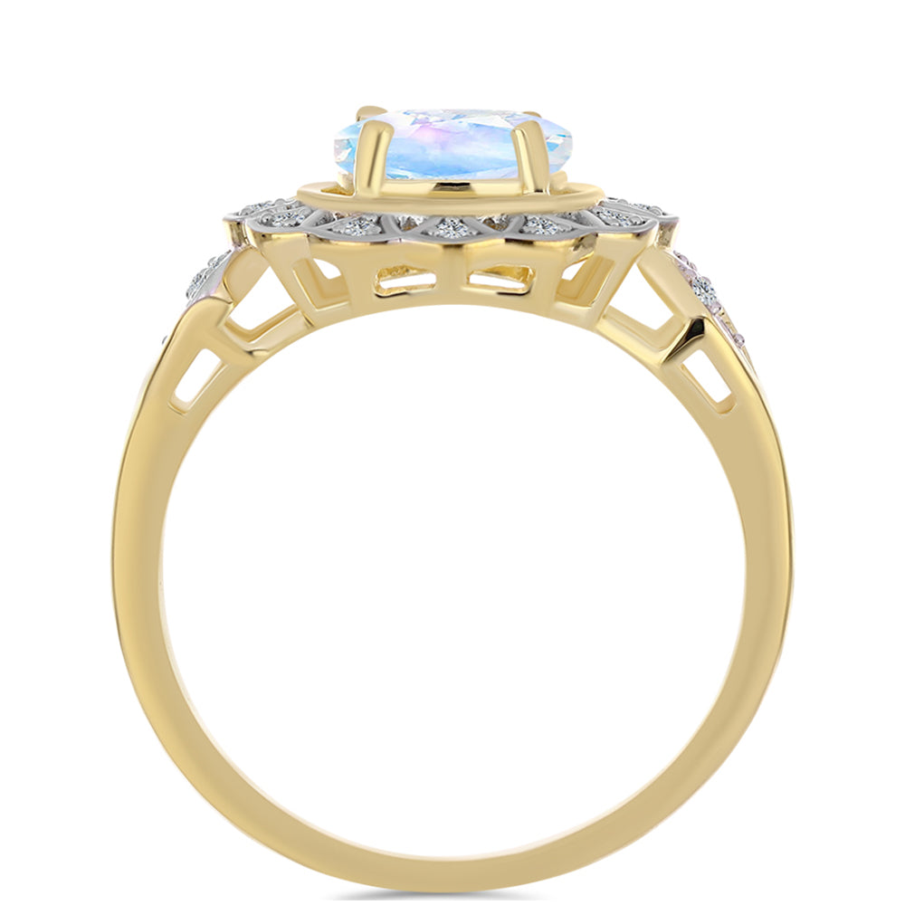 Pozlacené stříbro 925/1000 Prsten s Duhovým Měsíčním Kamenem a Bílým Topazem - Karátové číslo: 1.23. přibližná hmotnost: 3.76 gramů