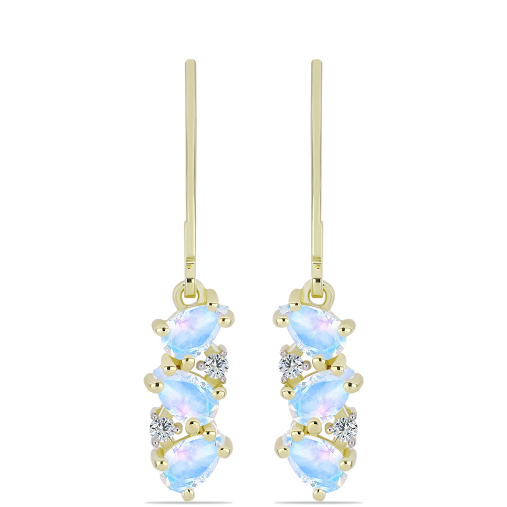 Pozlacené stříbro 925/1000 Náušnice s Duhovým Měsíčním Kamenem a Bílým Topazem - Karátové číslo: 1.41. přibližná hmotnost: 2.57 gramů 1 